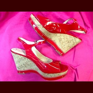 FRANCO SARTO cute Red CORK PLATFORM WEDGES 8M